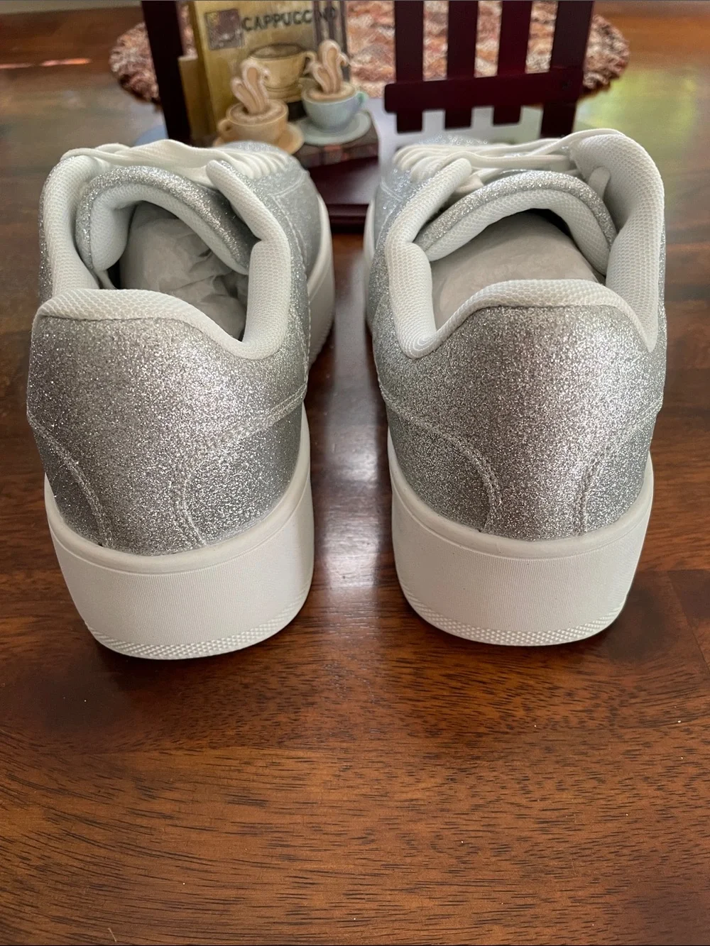 J. ADAMS Hero Platform Sneakers, Women’s 10, Silver Glitter